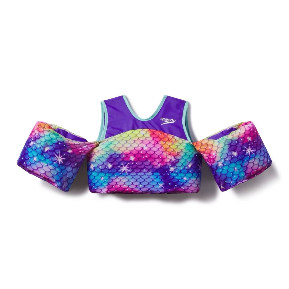Speedo Kids Swim Vest with Rainbow Purple Mermaid Scale Print